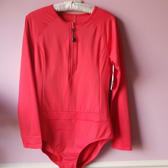 SPANX Long Sleeve Slimming Swimsuit Red - Picture 5 of 12